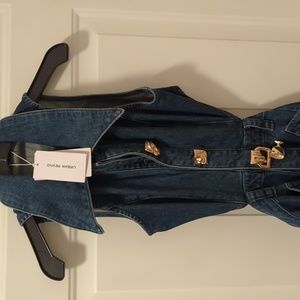 Urban Revivo Cutout Sleeveless Lapel Denim Dress